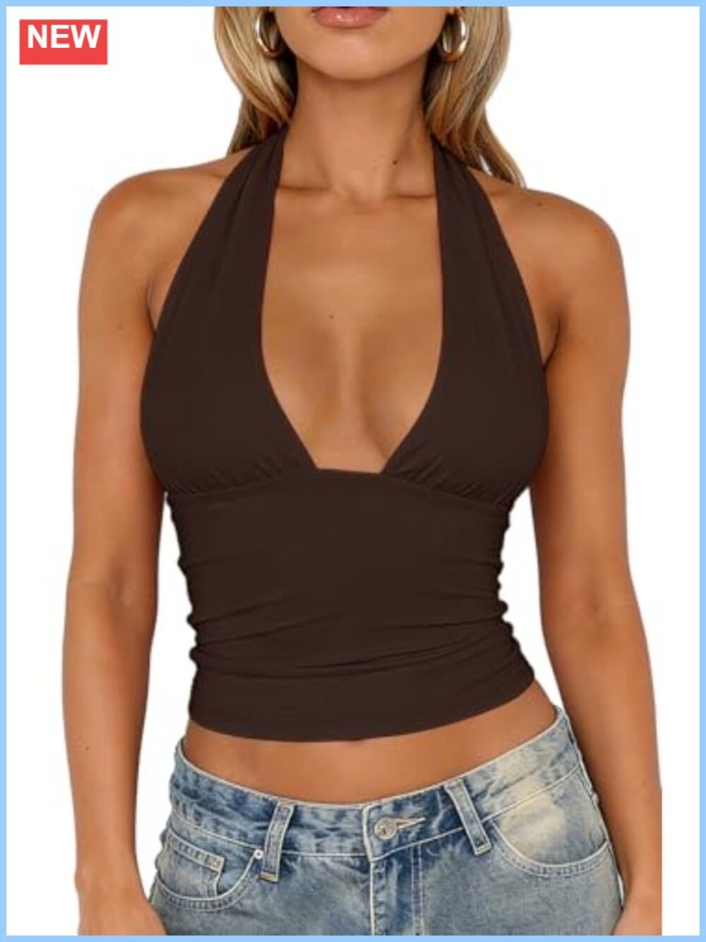 Womens Halter Crop Top Backless Deep V Neck Slim Fit Y2K Summer Going Out Tank